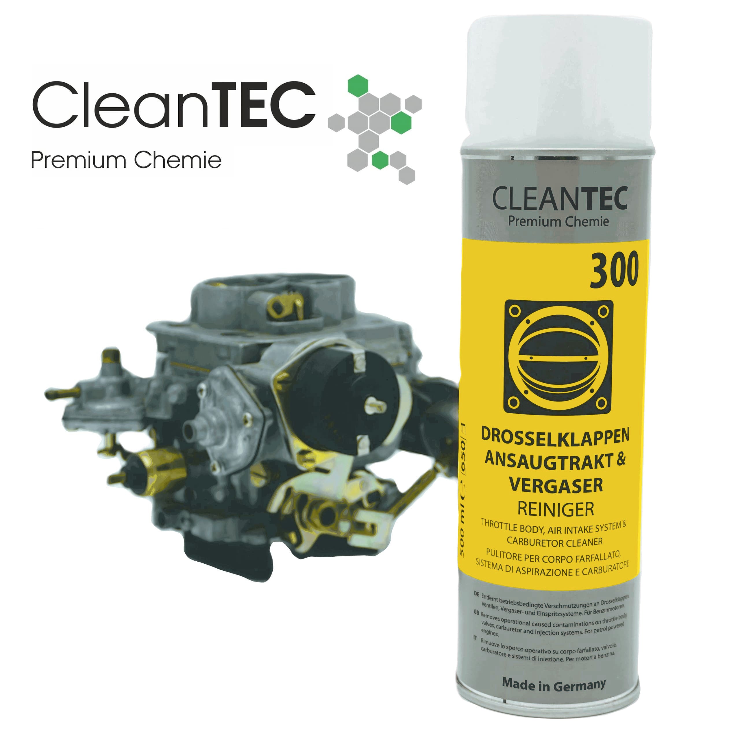 CleanTEC Premium Chemie 300 - Drosselklappen, Ansaug & Vergaser Reiniger - 500 ml