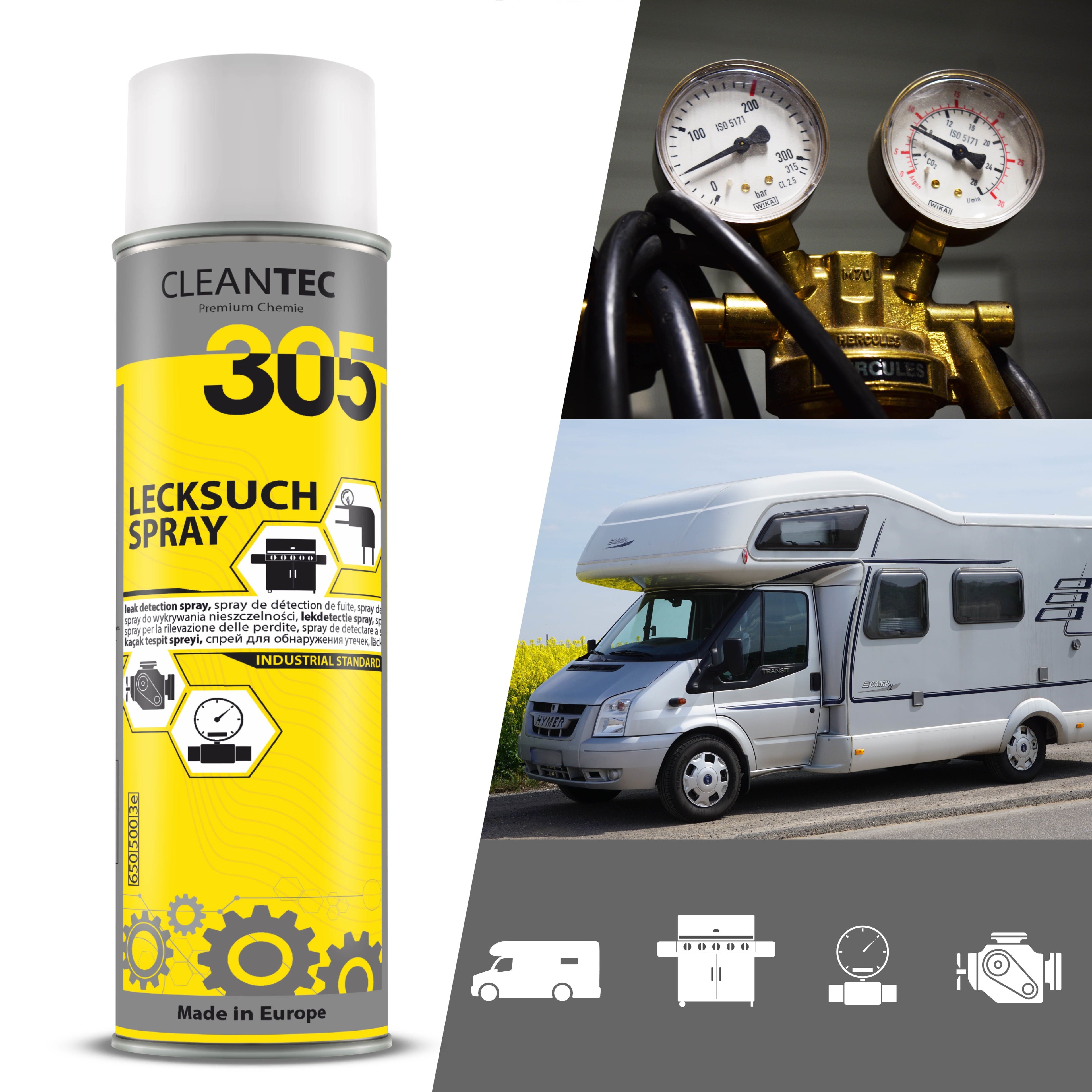 CleanTEC Premium Chemie 305 - Spray zur Leckageerkennung für Gas und Druckluft 500 ml